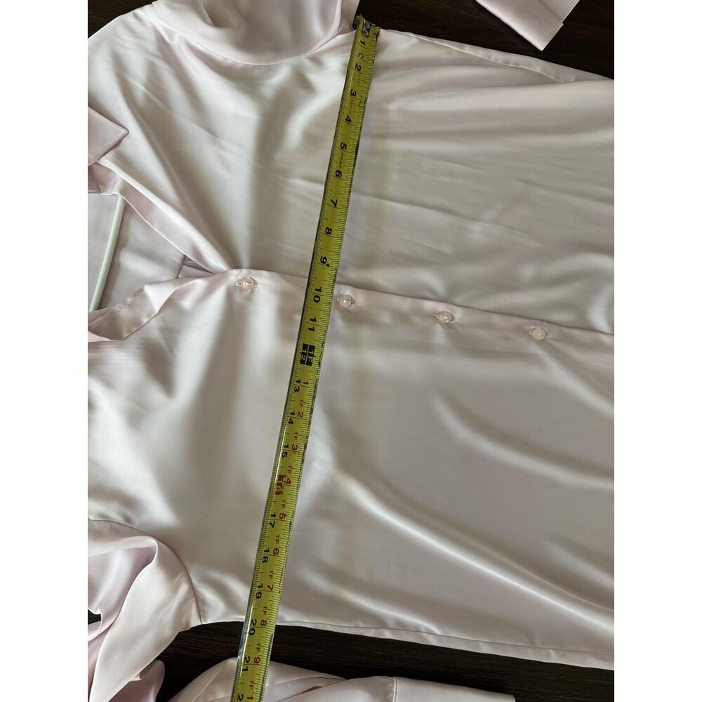 Soft Pink Satin Shirt Womens Medium Button Front Long Sleeve Top Maison D'Amélie - Picture 7 of 7